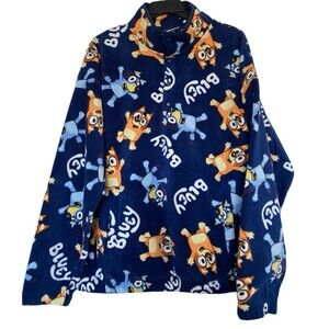 Navy Blue Fleece Bluey Sweatshirt Half Button Up Adult XL